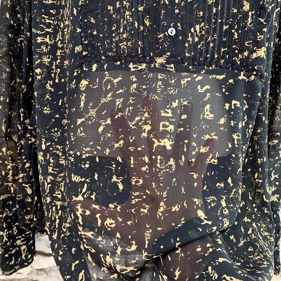 #51 Converse One Star Vintage Black Sheer Chiffon Blouse Shirt Top Vintage Large - Picture 2 of 5